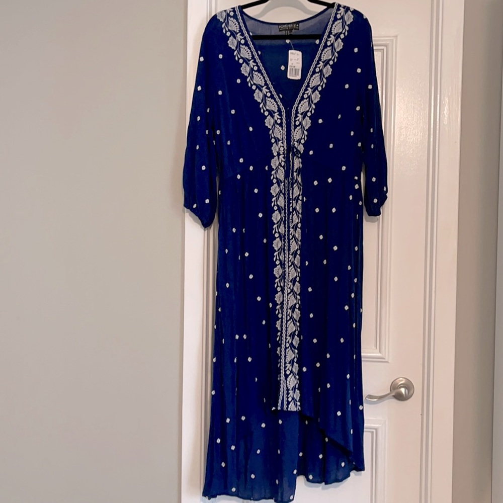 Blue and White High Low Dress